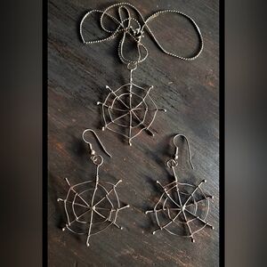 Sterling Silver Spider Web Necklace and Earring Set